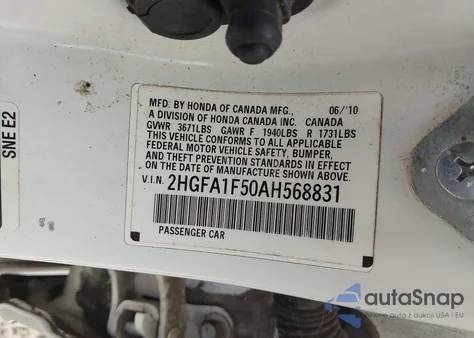 2010 Honda Civic Lx из США, поврежденный, VIN 2HGFA1F50AH568831